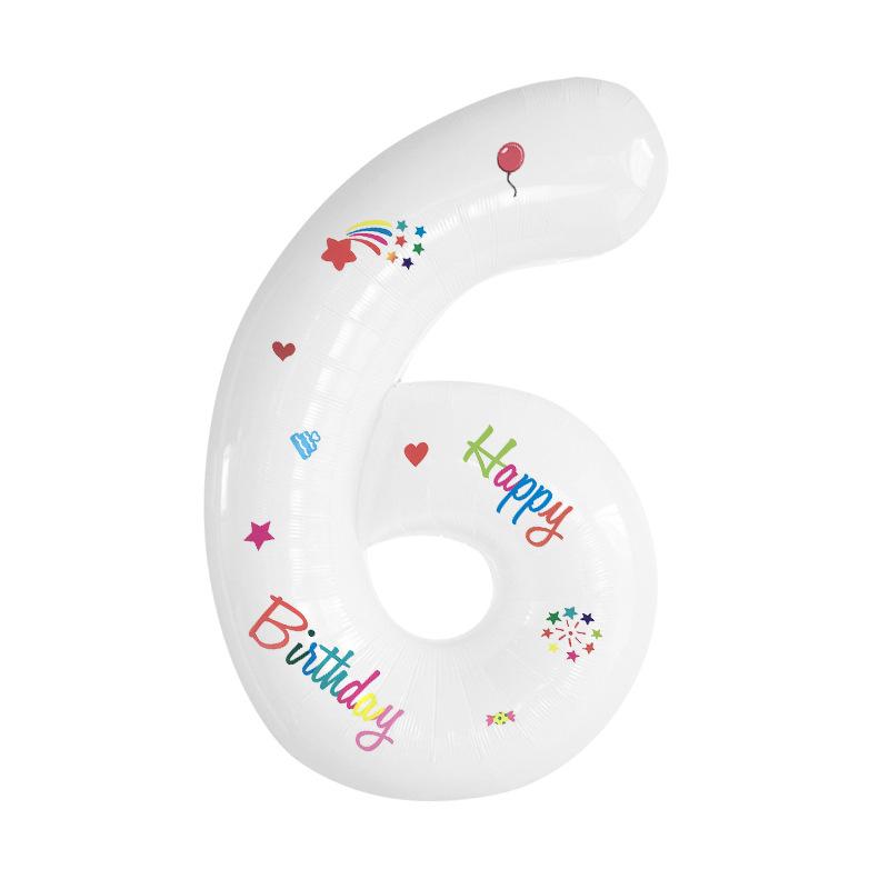 32 Inch White Digital Aluminum Film Balloon Children's Birthday Party Arrangement Photo Props Sticker Balloon