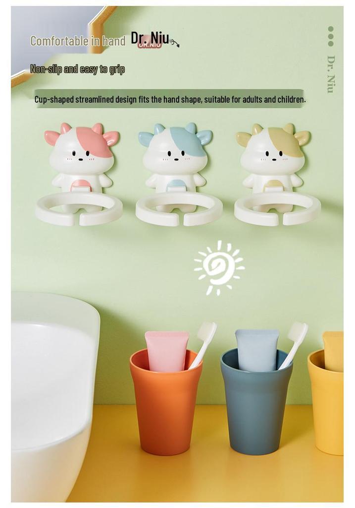 Wall-Mounted No-Drill Toothbrush & Mouthwash Cup for Kids & Students