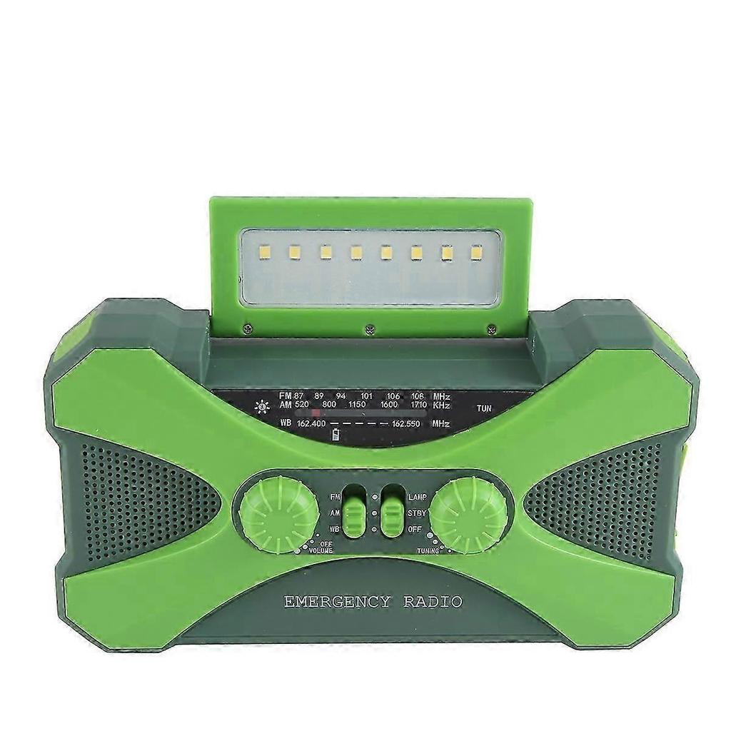 10000MAh Emergency Radio, Solar Hand Crank with Charger, LED Green