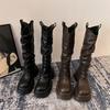 Herfst Winter Platform Dikke Zool Dames Lange Laarzen Mode Instappers Vintage Dames Ridder Botas