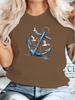 Elegant Women Summer Casual Short-Sleeved Tops Seaside Anchor Graphic Print Daily Outdoor Wear Round Neck Tees Women's Clothing