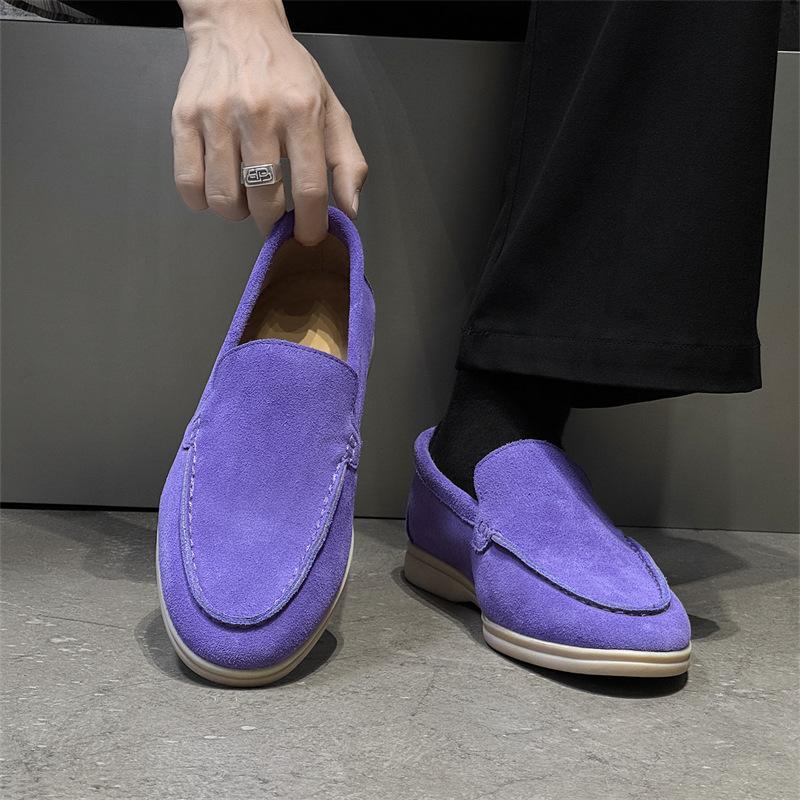 Autumn shallow loafers men's fur one-pedal small leather shoes matte flat-soled footwear-M
