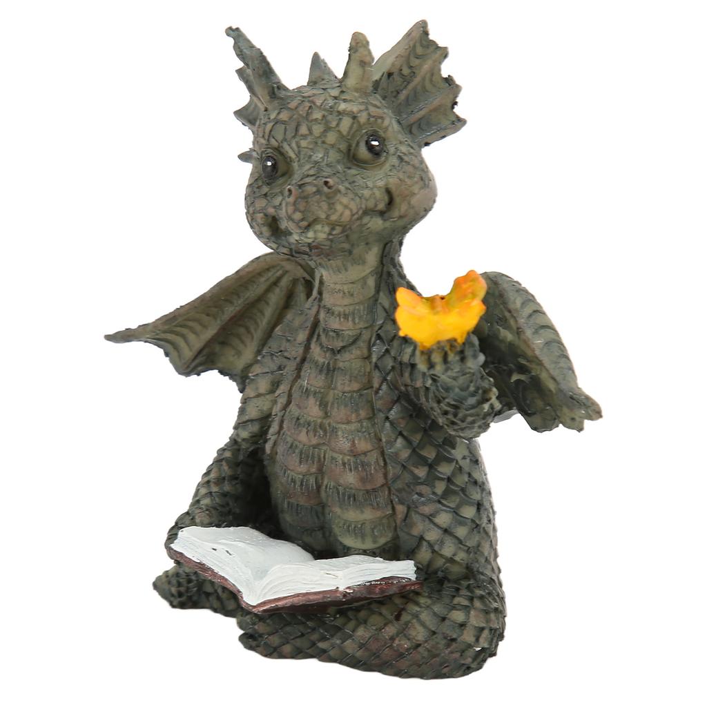 Baby Dragon Reading Book Statue Waterproof Lovely Durable Resin Dragon Sculpture for Garden Wall