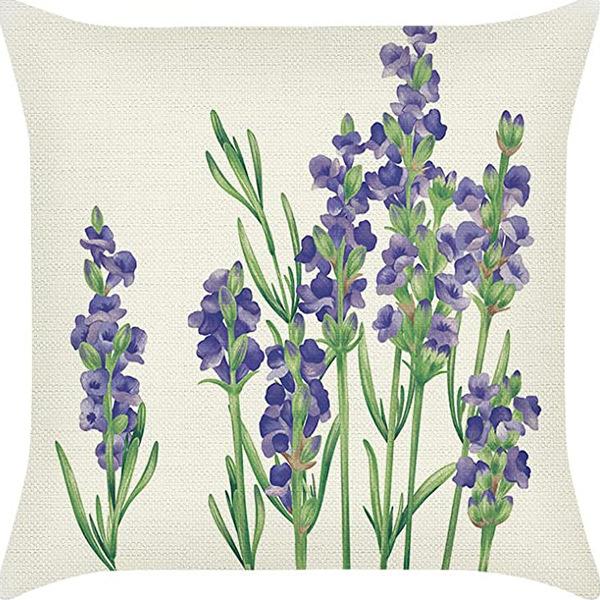 Plant and Flower Linen Pillowcase Purple Lavender Printed Pillow Cushion Cover Home Sofa