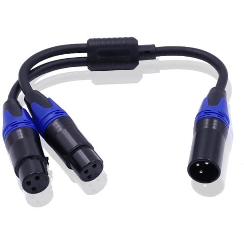 Poyiccot 30cm XLR Splitter Cable, 3-Pin XLR (Male) To 2-Female Y-Type Microphone Cable, DMX Cable Splitter Patch Cord for Microphone Recording, Profes