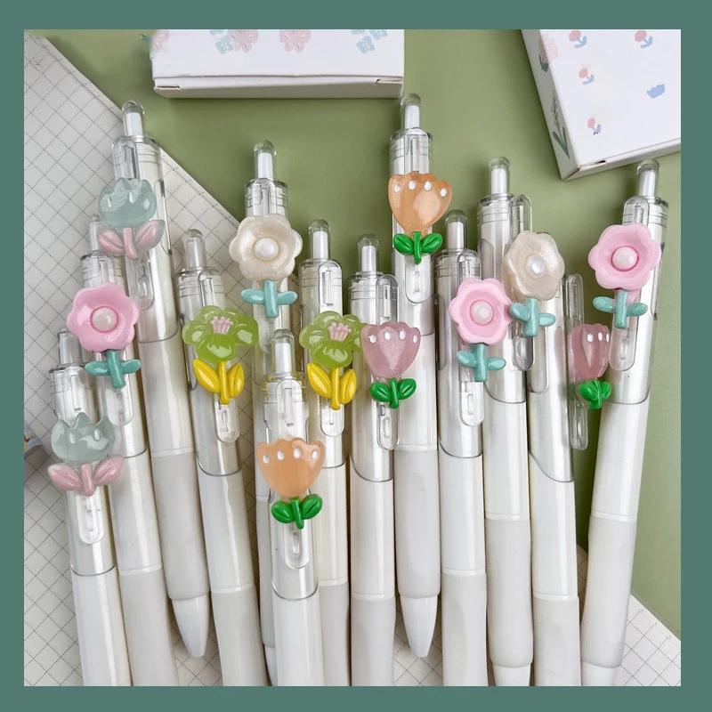 Charming Mini Flower Gel Pens Black Ink Neutral Pens Kawaii Korean Stationery Kids Gifts Writing Tools School Office Supplies