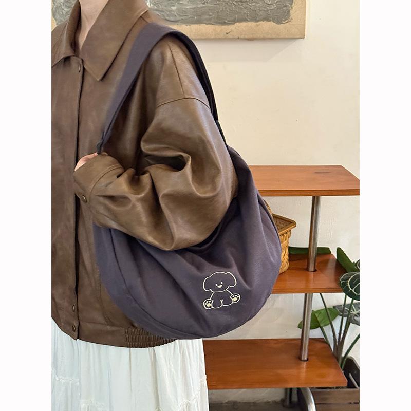 Korean large-capacity puppy embroidered messenger bag new casual versatile shoulder tote bag niche commuter canvas bag