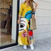 Women's Printed Maxi Shirt Dress Long Sleeve Button Front Casual Long Dress