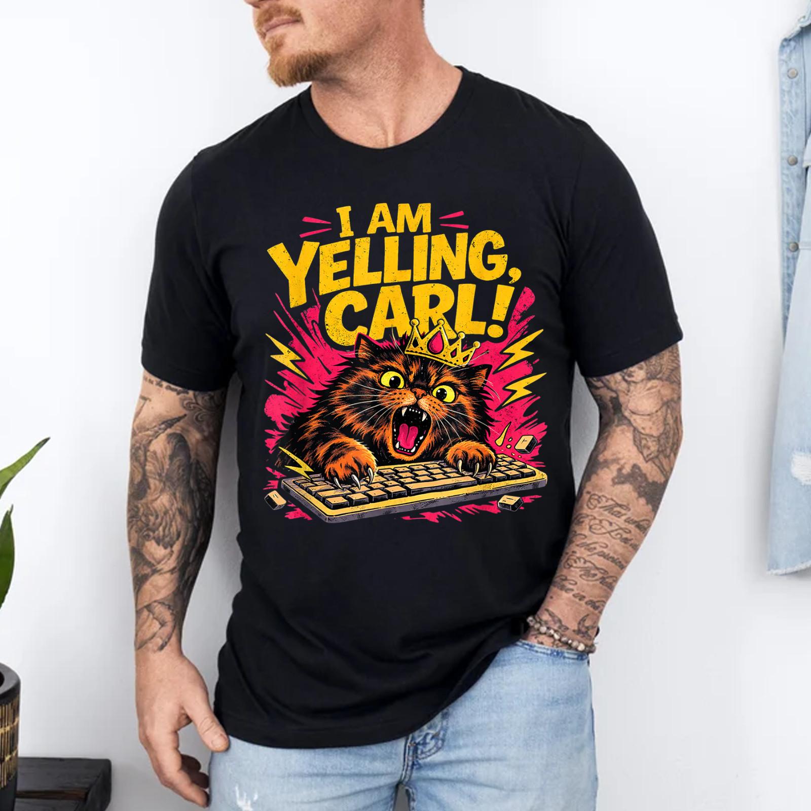 Funny I Am Yelling Carl Donut Cat Meme T-Shirt S разноцветный