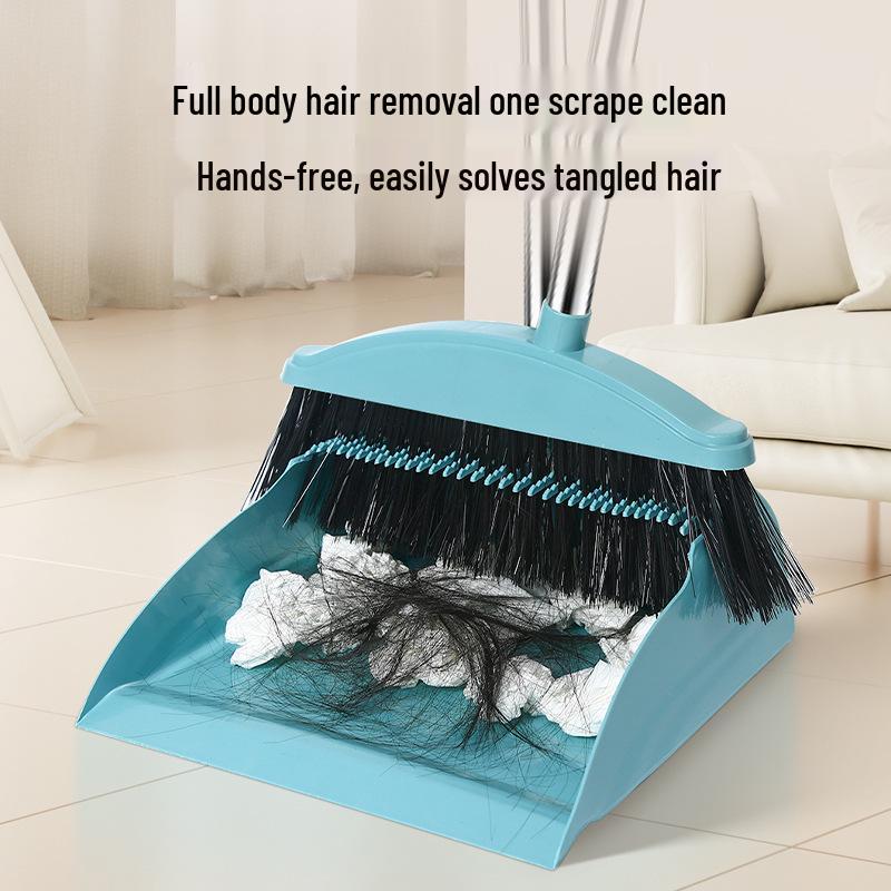 Broom and Dustpan Set with Non-Stick Hair Soft Bristle and Bathroom Squeegee