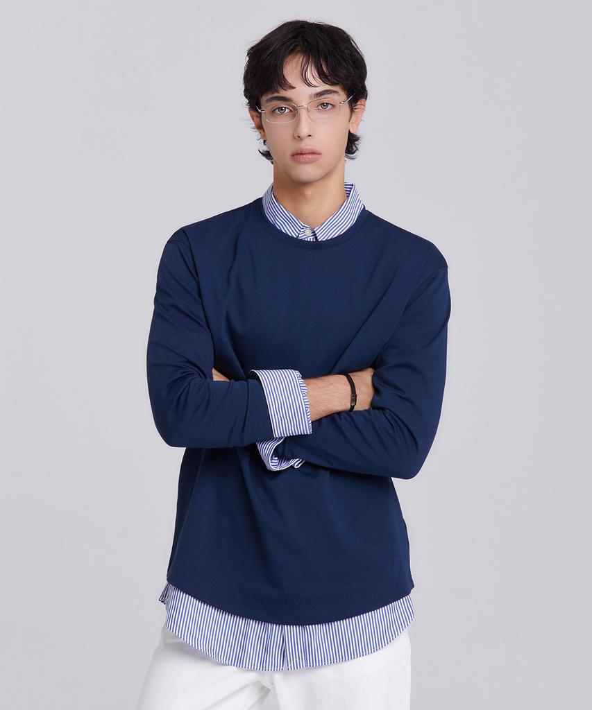 Dibeullu Tailored Crew Neck Long Sleeve Navy