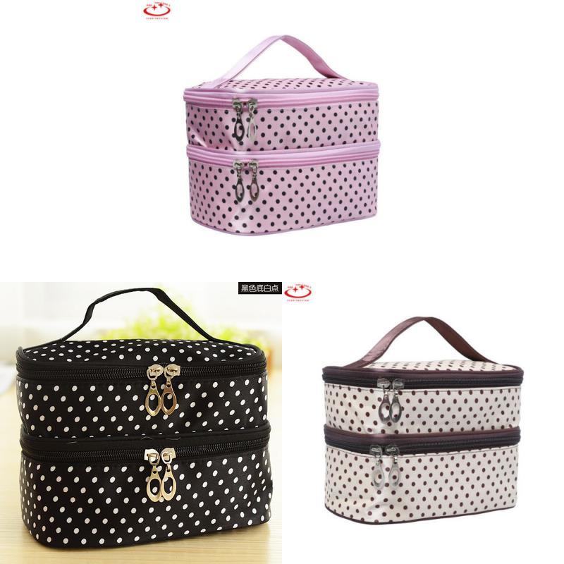 Borsa per Trucco Organizzatore Portatile da Viaggio con Doppia Cerniera per Uso Quotidiano da Donna