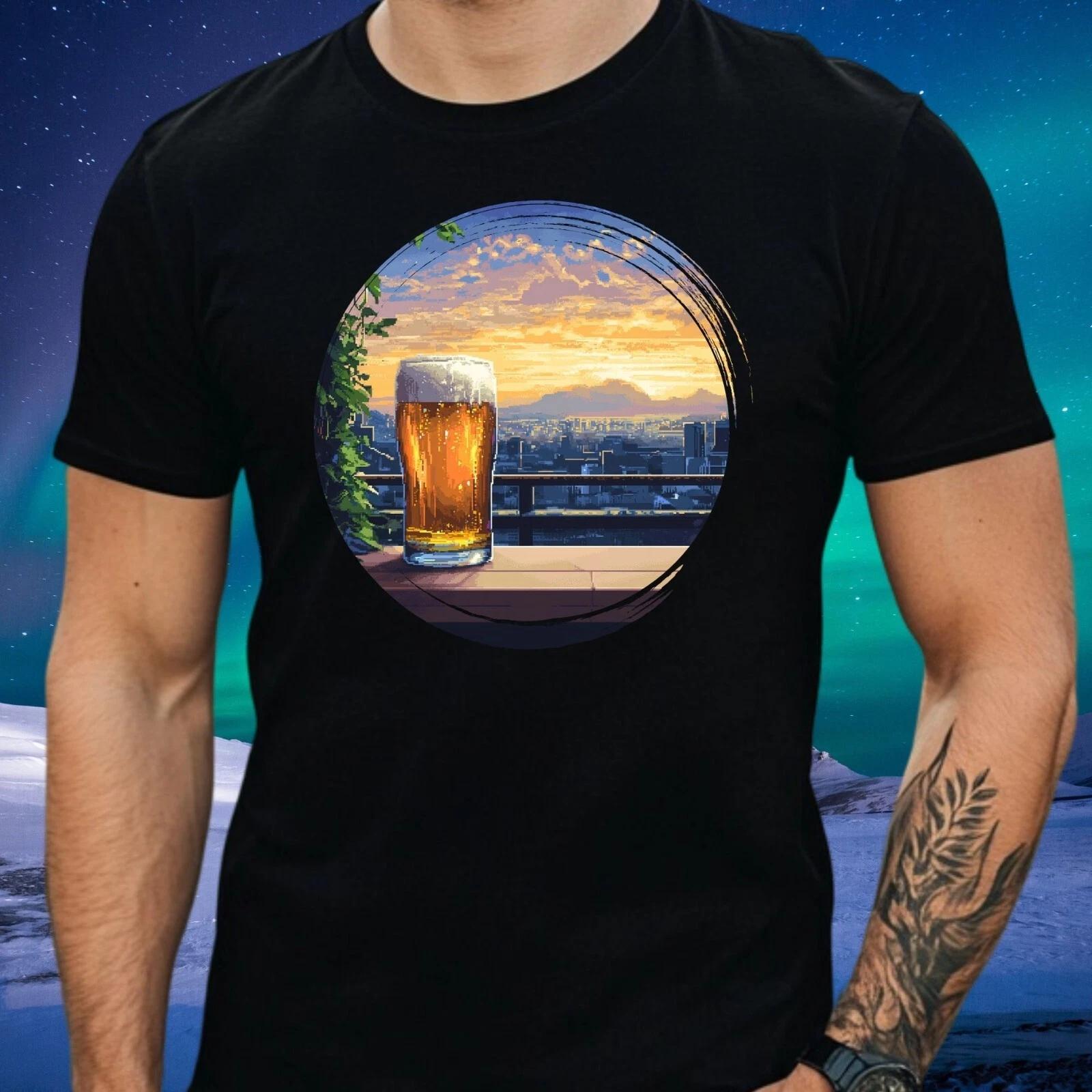 T-Shirt Herren Bier Pixel Art Motiv Baumwolle Größe XS bis 5XL S