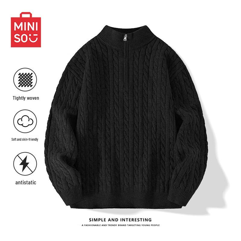 

MINISO Men s & Couples Half-Zip Cable Knit Pullover Sweater 3XL