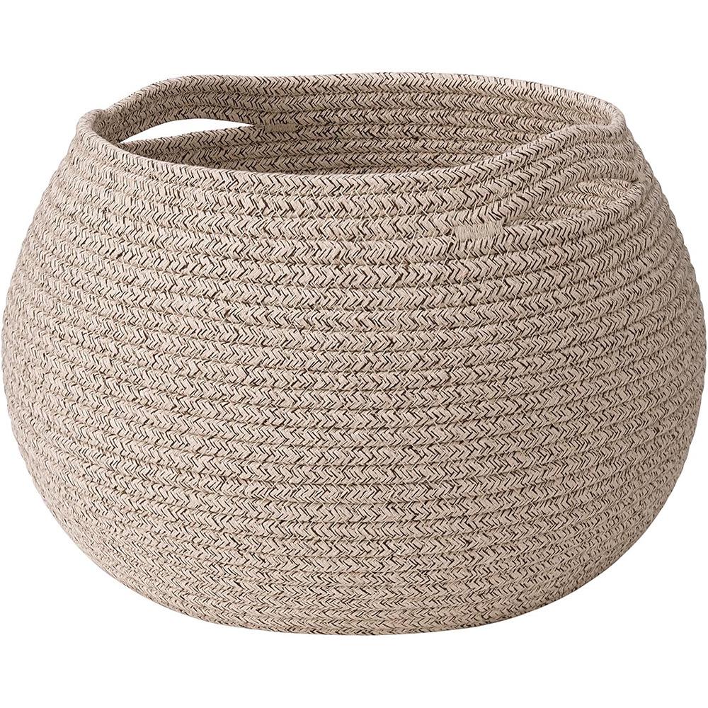 Круглая плетеная хлопковая веревочная корзина с ручкой для хранения коричневый/бежевый