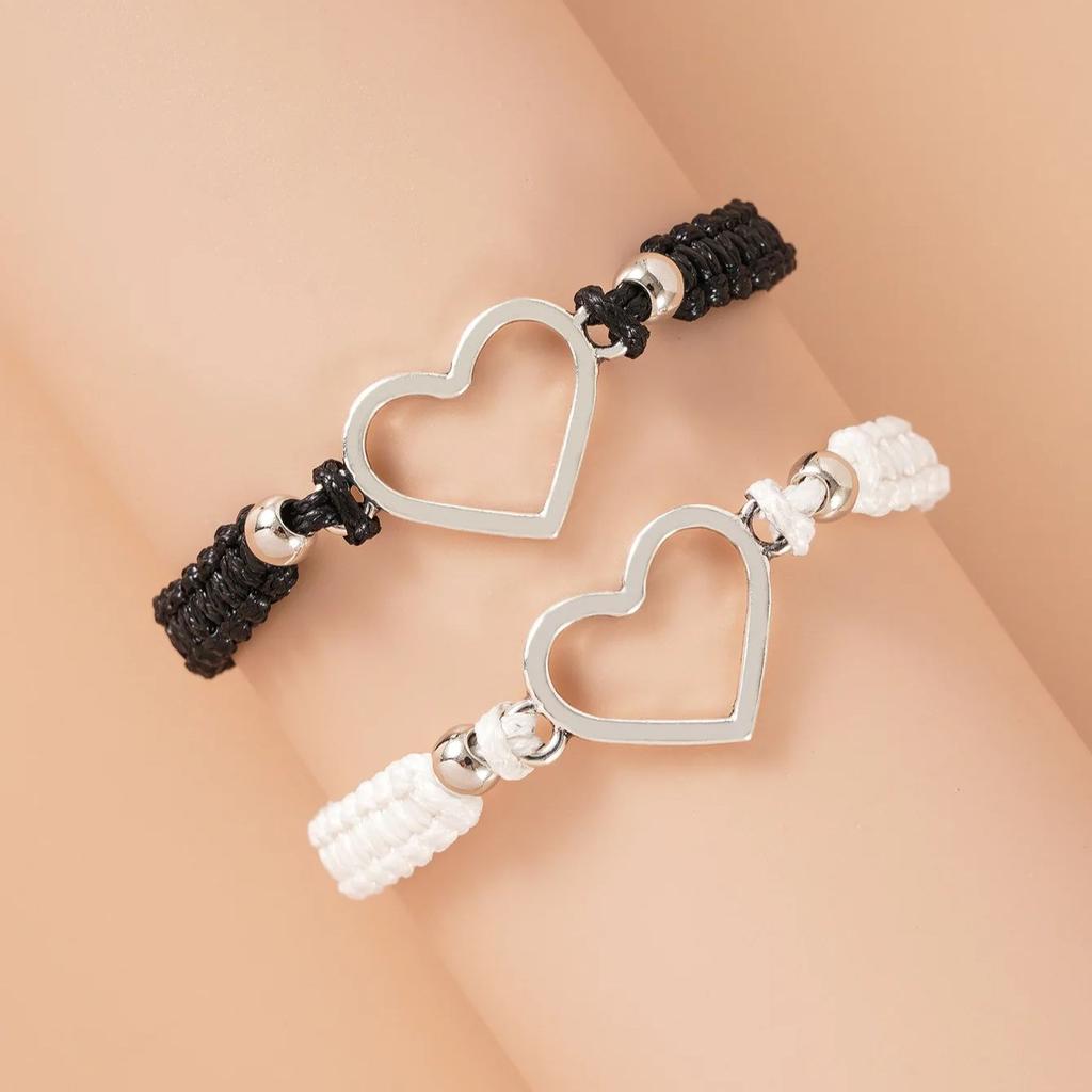 Braccialetto Coppia Cuore San Valentino per Donne Uomini Moda Corda Intrecciata Bianca Nera Braccialetti Coordinati Regalo Anniversario