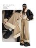 Khaki Micro-Flare Velvet-Lined Mid-Waist Slim-Fit Jeans for Women