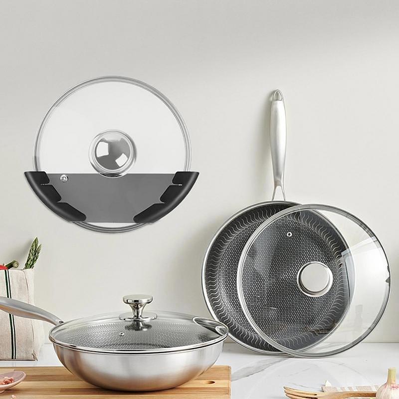 Universal Pot Lid Organizer For Cabinet Pot Rack Wall Mounted Self Adhesive Punch Free Pan Lid Storage Holder Kitchen Organizer