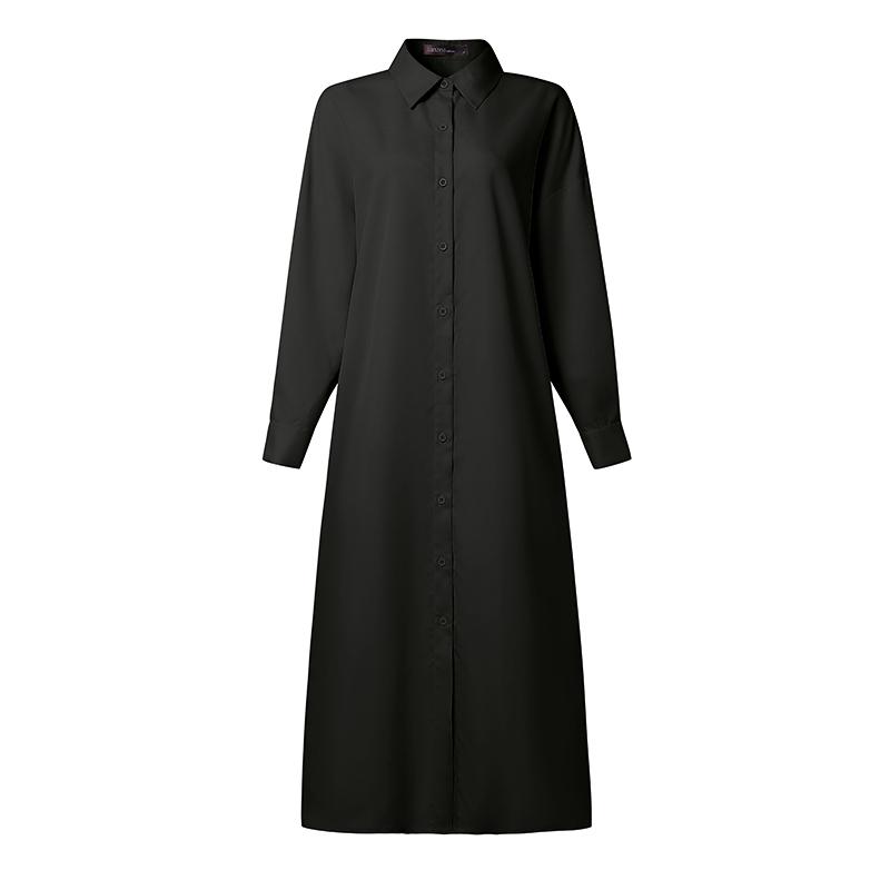 ZANZEA Rochie cămașă lungă, cu mânecă lungă, cu guler răsturnat pentru femei