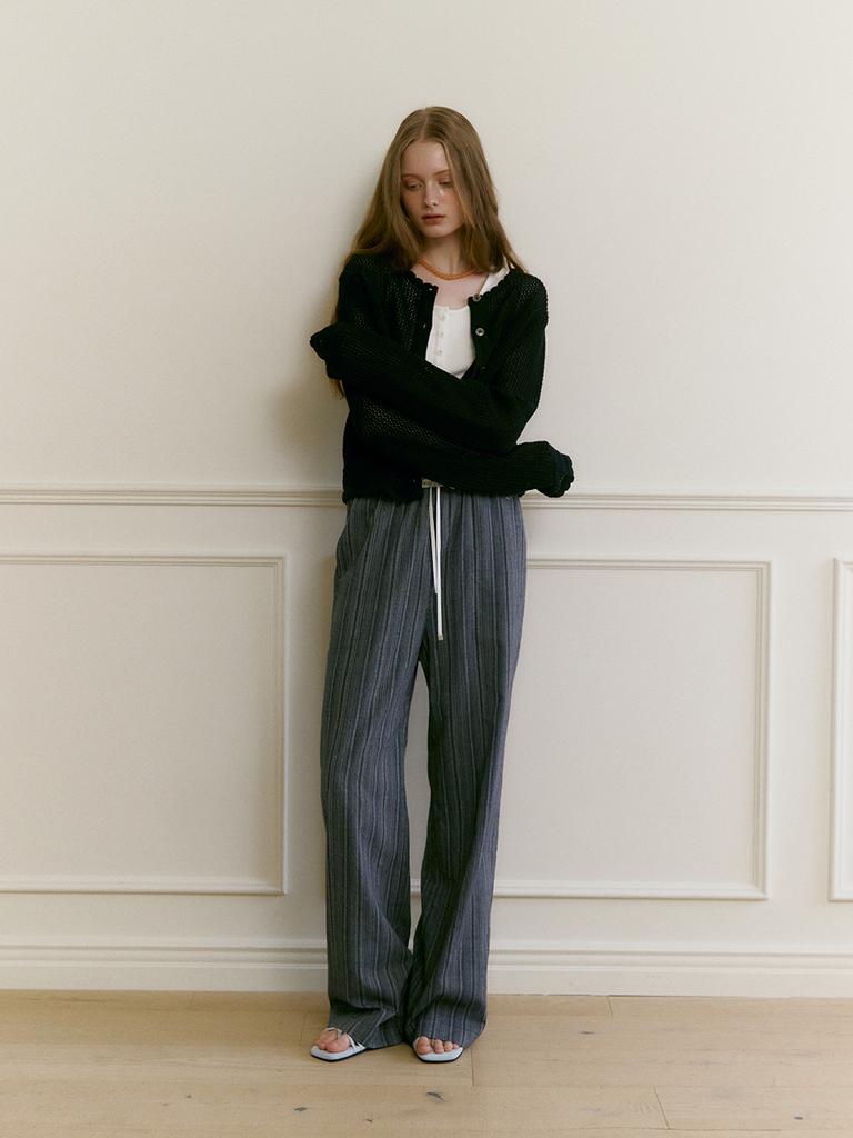 MOAT Round Crop Net Cardigan (Dark Navy)