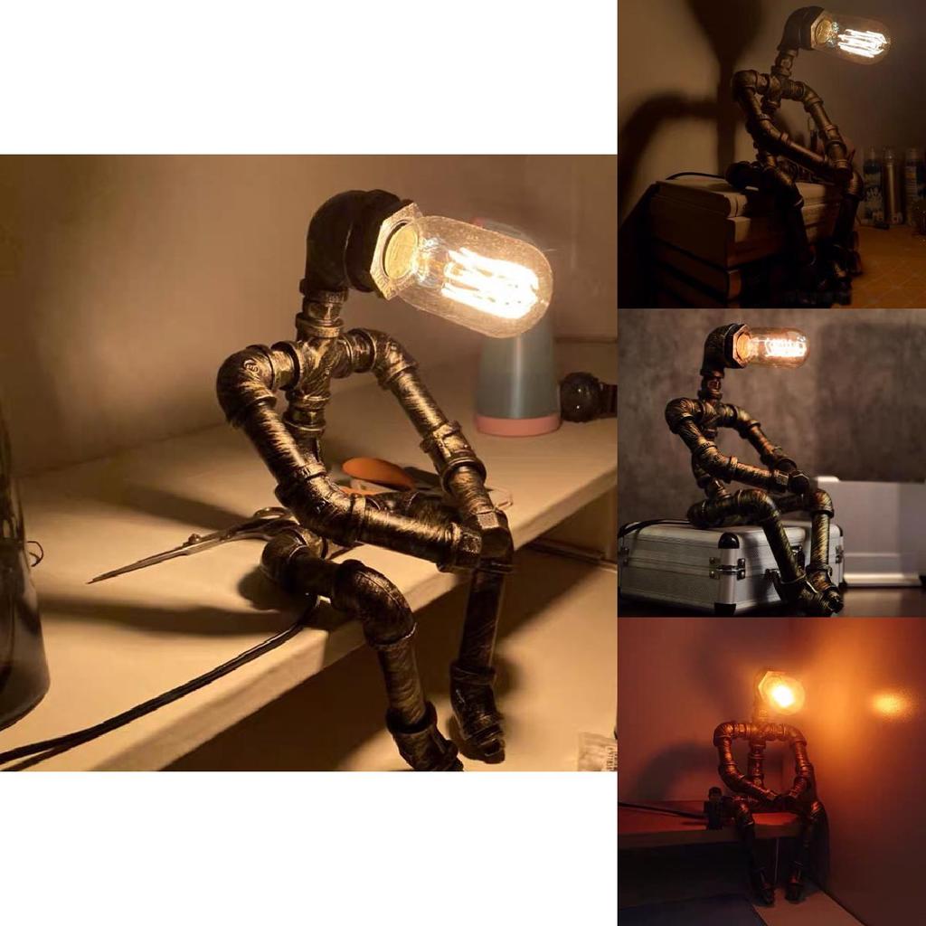 Vintage Industrial Style Water Pipe Robot Table Lamp Perfect For Coffee Bars And Desks