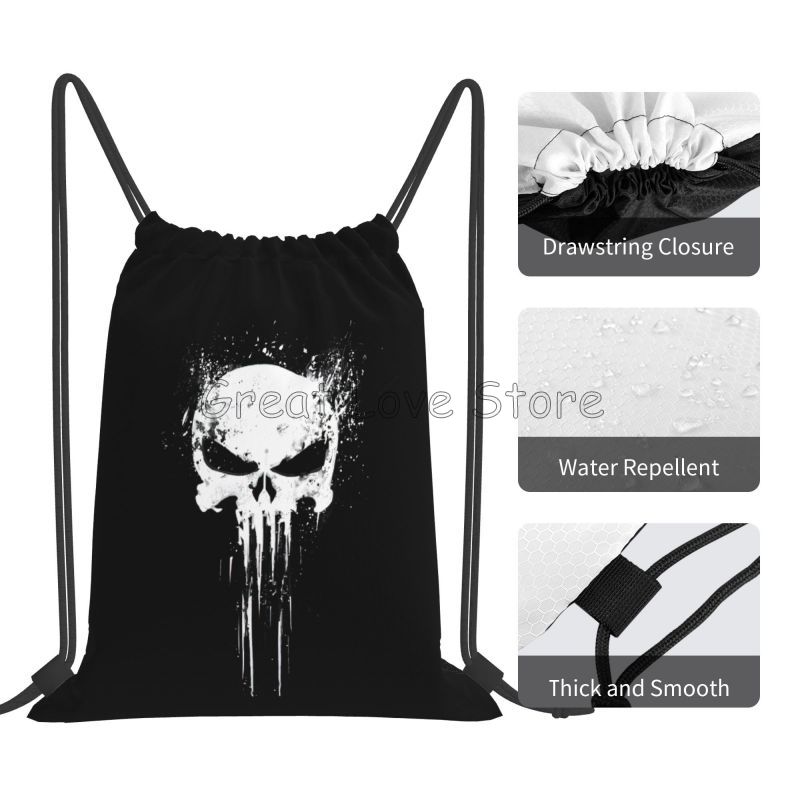 Custom Skeleton Skull Print Drawstring Backpack Bags Lightweight Foldable Gym Sports Sackpack Lightweight Training Sacks