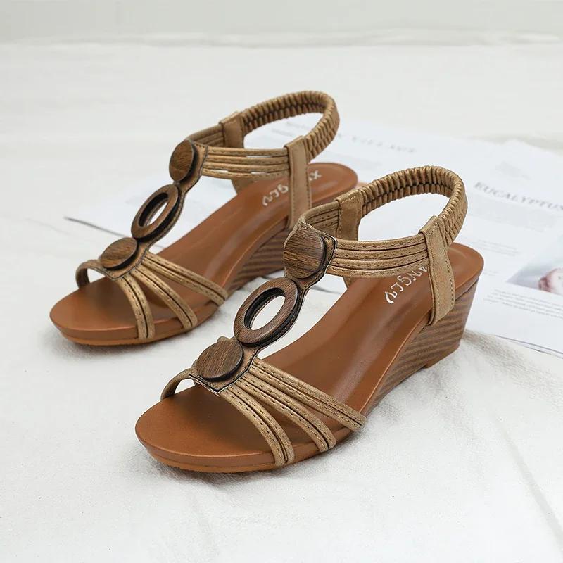 Sandali con zeppa bohémien da donna Sandali vintage da donna Scarpe romane antiscivolo Sandali casual da donna Sandali platform gladiator