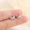 Delicate Colorful Zircon Butterfly Stud Earrings S925 Silver Post Tiny Exquisite Summer Ear Care Jewelry For Women