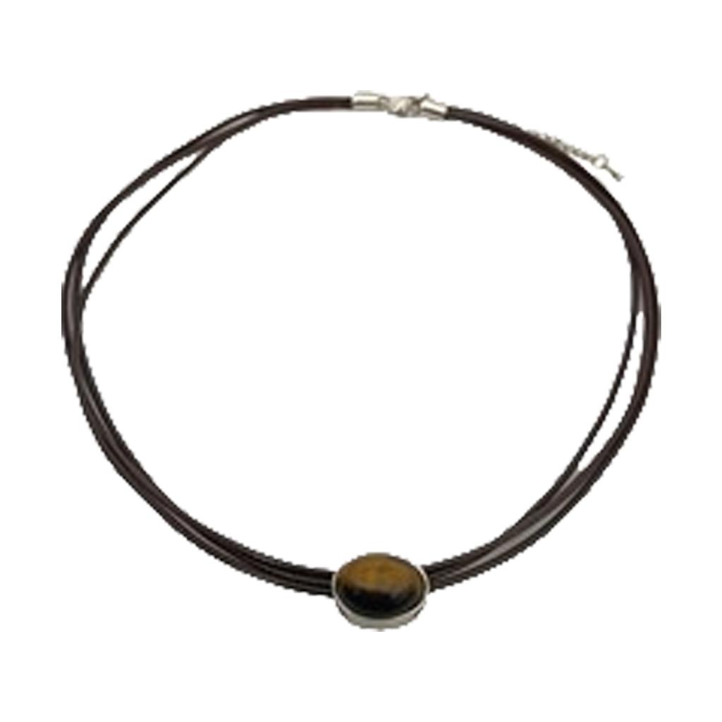 Vintage Leather Necklace Featuring Natural Tiger Eye Stone Adjustable Length Necklace Alloy Texture Present for Women