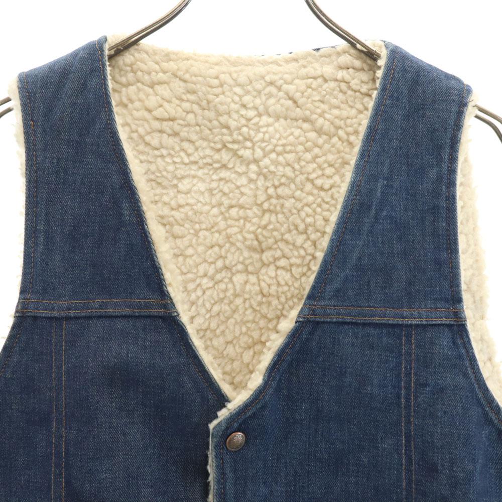 VINTAGE 70s No sleeve Denim Boa Best M Ranch Wear, Western Indigo Blue Men's Used