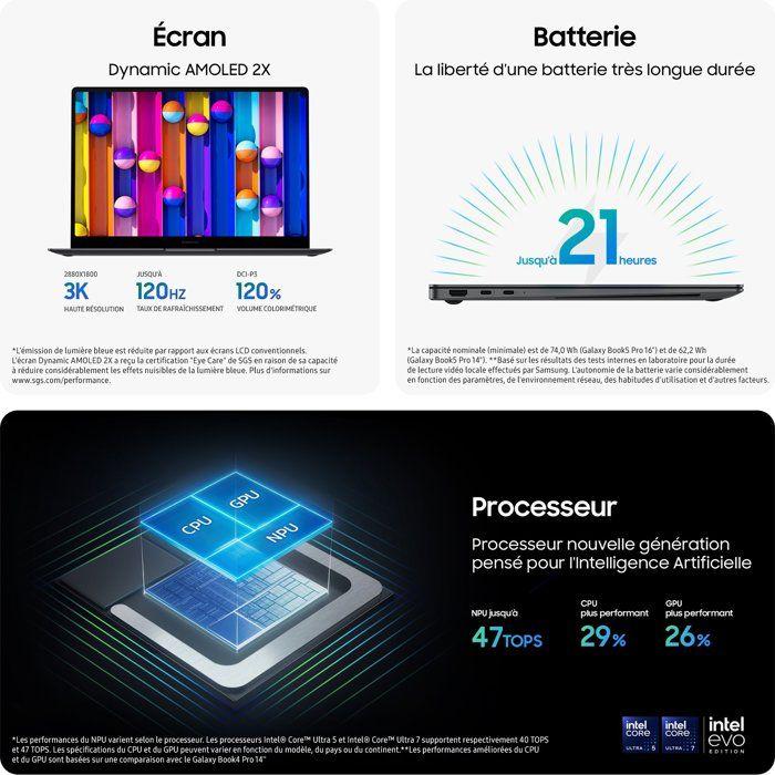 PC Portatile - Samsung - Galaxy Book5 Pro - 14" Dyn. AMOLED 2X WQXGA+ - Intel Core Ultra 5 - RAM 16 GB - Archiviazione 256 GB