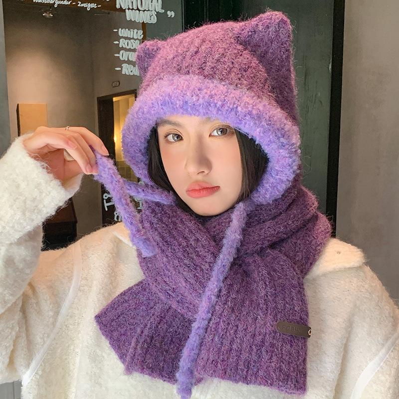 Winter New Cute Hat Women's Thickened Warm Ear Protection Hat Versatile Face Small Wool Hat Scarf Set