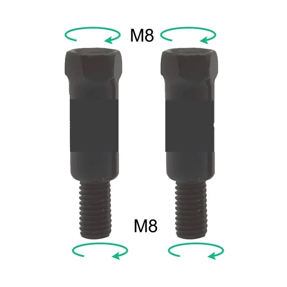 1 Pair Long Black Silver Motorcycle Rear Mirror Adapter Fits M8 8mm Clockwise Counterclockwise
