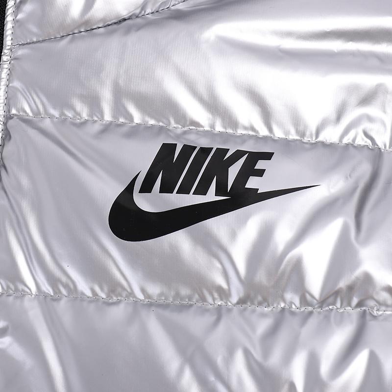 Nike Kids Full-Zip Shiny Hooded Logo Down Jacket Winter Kids Outerwear Silver NY2142032GS-005