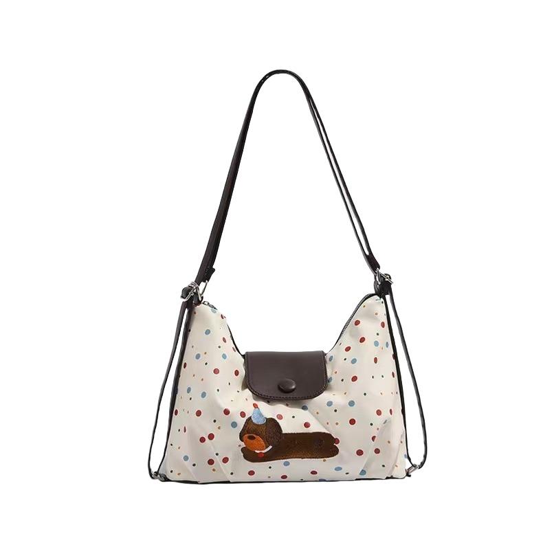 Puppy Tote Bag Cute Single Shoulder Crossbody Backpack Polka Dot Bag Niche Versatile Cartoon Coffee Color One Bag Three Ways to Carry