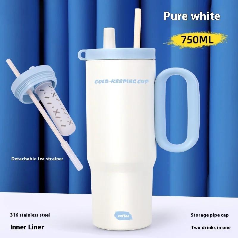 

Новая гигантская кружка из нержавеющей стали с изоляцией, женская офисная с ручкой, соломинкой, чашка для мороженого, автомобильная переносная автомобильная кружка 710ml