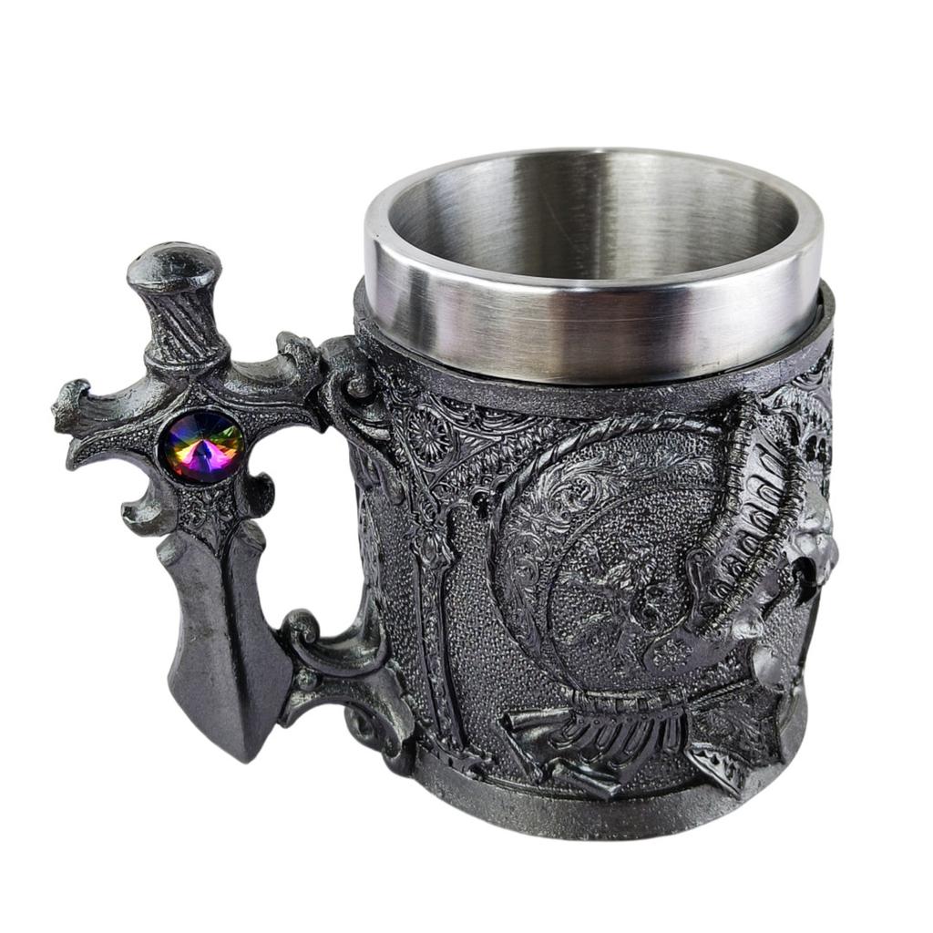 Medieval Knight Beer Mug With Dragon Handle Retro Style Stainless Steel Liner Large Capacity Tankard For Men Gifts