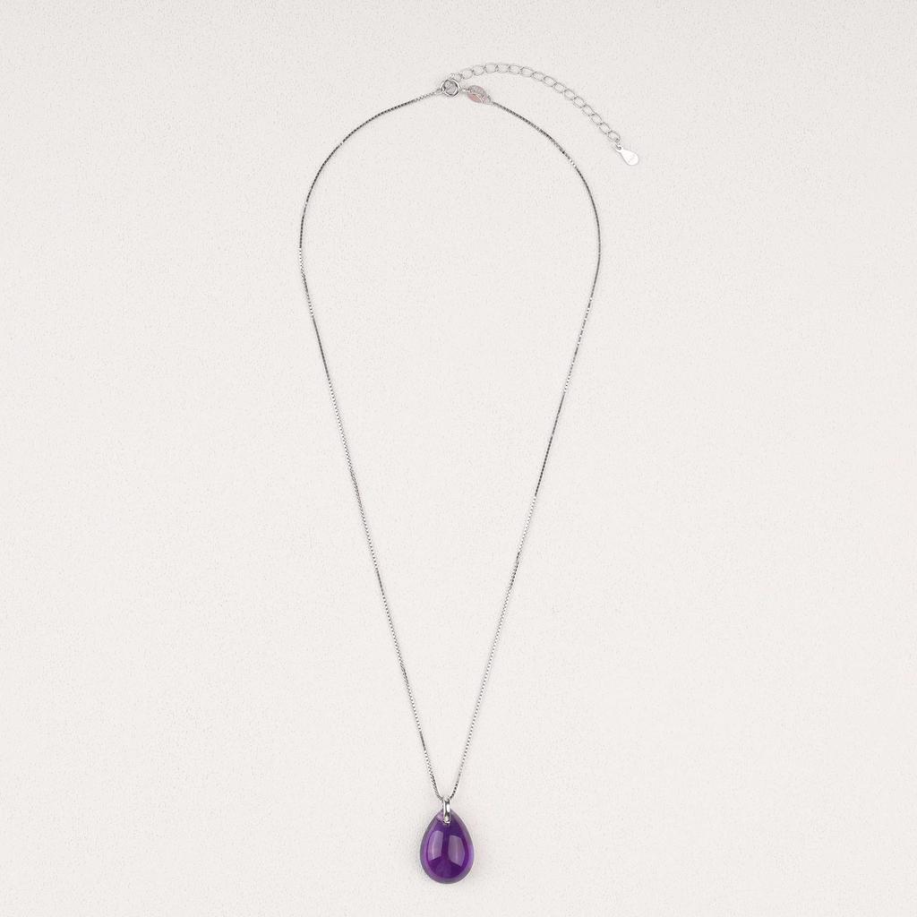 Amethyst Teardrop Silver Chain Necklace for Women [COAI]