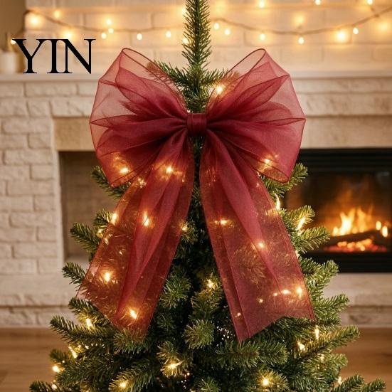 Elegant Ribbon Bows for Party Decor Tulle Bow Christmas Tree Decoration, Pre-tied Gauze Mesh Transparent Floral Arrangements Xmas Tree, Wreath,