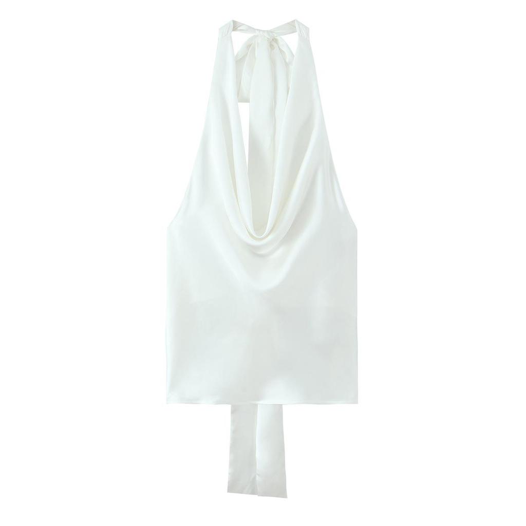 2025 Spring Women's European & American Halter Neck Silk Satin Top - Fashionable & Elegant