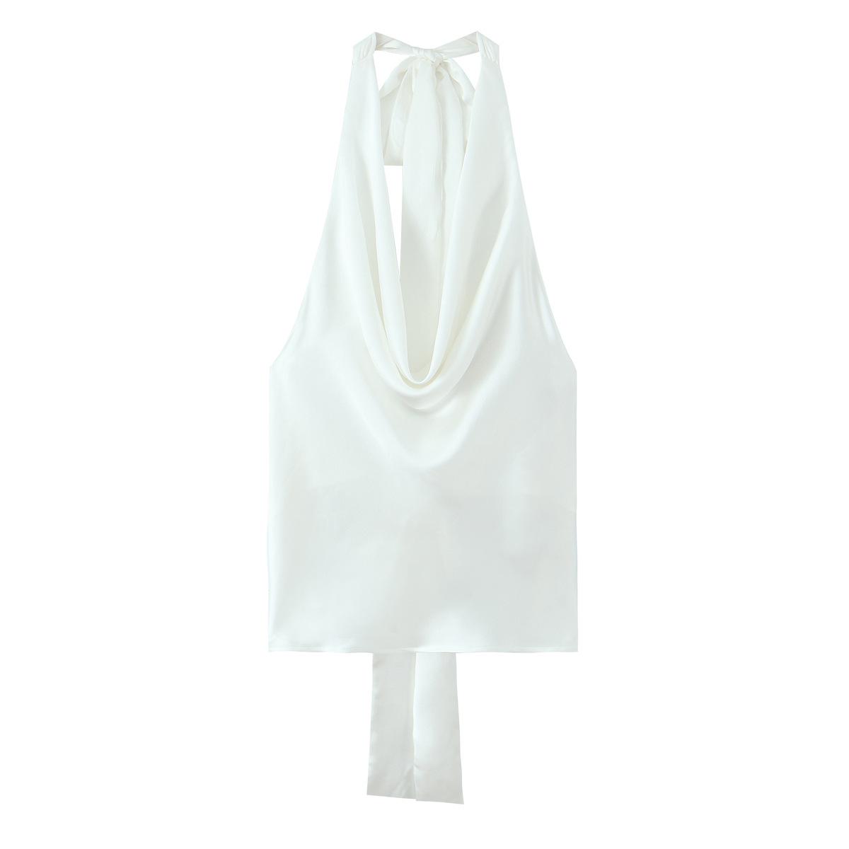 

Весна 2025 Женский Европейский и Американский Топ из Шелкового Сатина с Вырезом Холтер - Модный и Элегантный XS белый