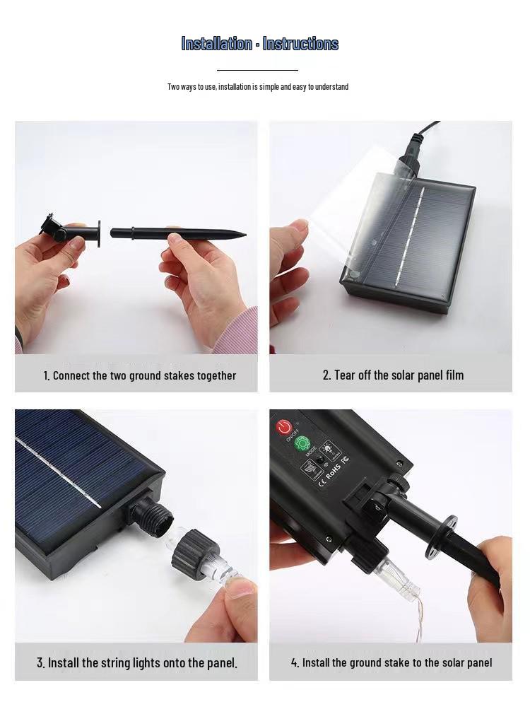 LED Solar Tube String Lights, Outdoor Waterproof Copper Wire, Soft Light Strip for Courtyard Decoration