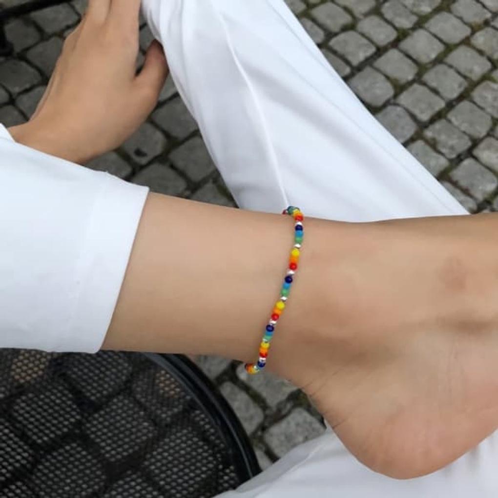 Women's Daily 925 Silver Rainbow Gemstone Silver Ball Anklet Bracelet