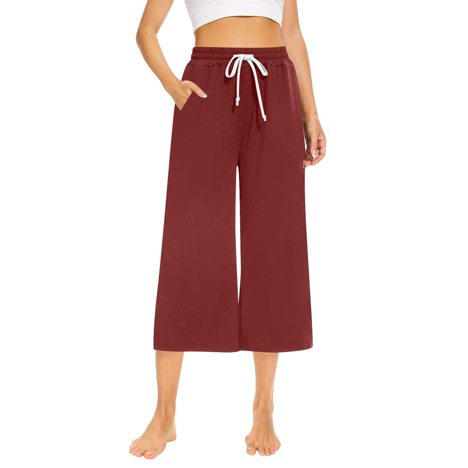 

Women s Loose Cropped Pants, Wide Leg Drawstring Yoga Pants Comfy Pants With Pockets XL