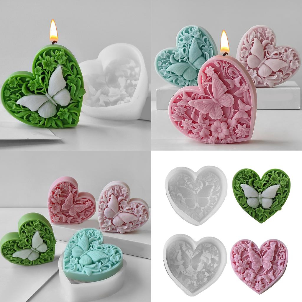 Flexible Silicone Mold Heart Butterfly Candle Molds Scented Aromatherapys Making Mould Handmade Desk Ornament Mould