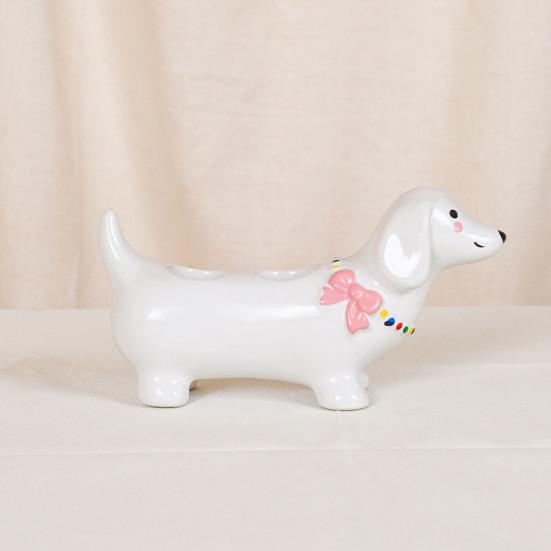 Toothbrush Holder Dachshund Shape Ceramic Multi-Slot Design Waterproof Bathroom Organizer Non-Slip Stable Base Manual Toothbrush