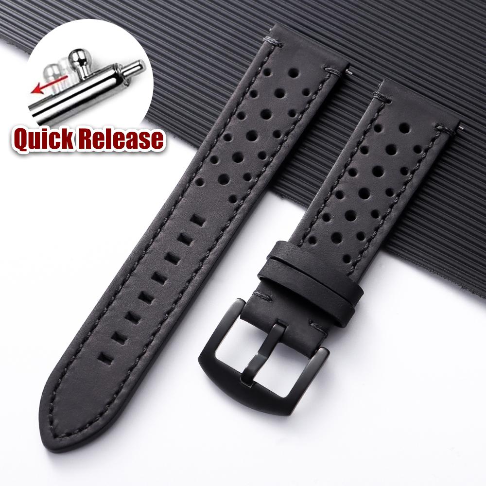 Vintage Handgefertigtes Uhrenarmband 18mm 19mm 20mm 21mm 22mm 24mm Lederarmband Grau Schwarz Braun Atmungsaktiv Porös Smartwatch Uhrenarmband