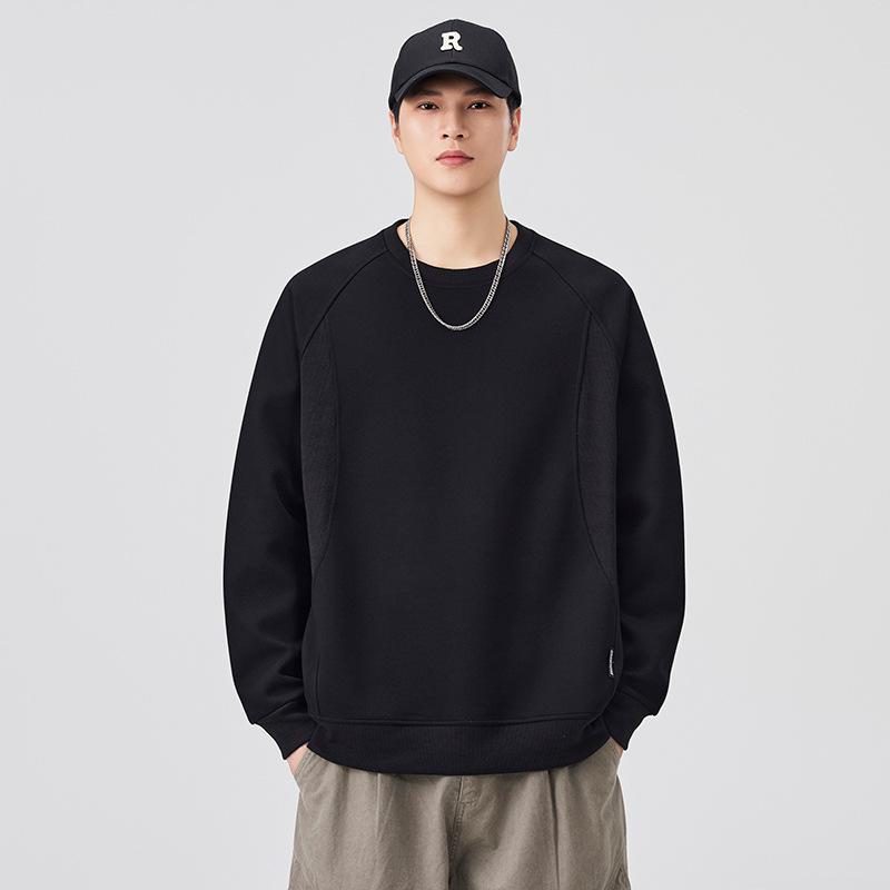 Men's Autumn Trendy Patchwork Round Neck Loose Casual Hoodie Long Sleeve Top