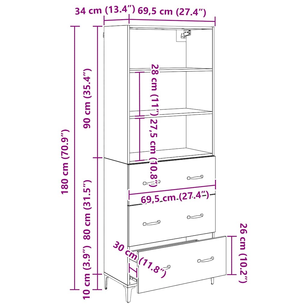 Highboard Reclaimed Wood 69.5 x 34 x 180 cm Particleboard