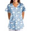 Plus SizePrinted Scrub Working Uniform Tops For Women's Cross V-Neck Print Short Sleeve Fun T-Shirts Workwear Tee With Pockets